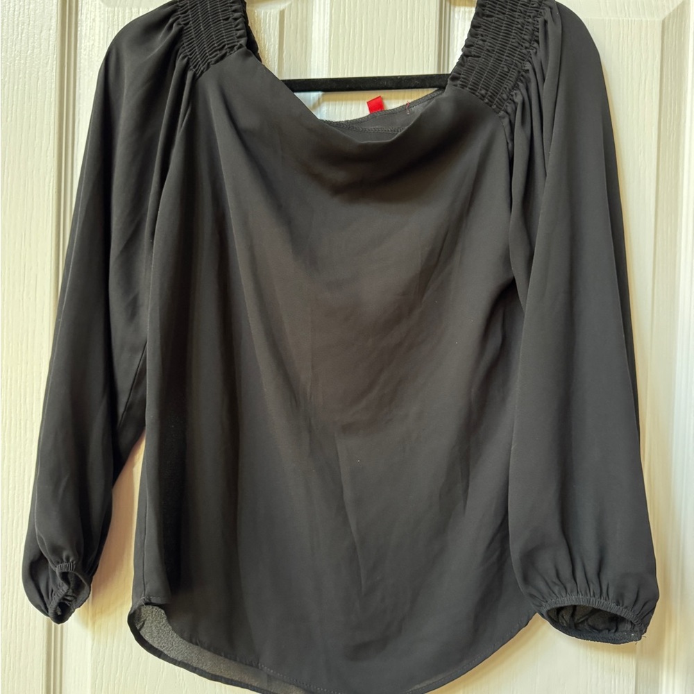 Saks Fifth Avenue Black Blouse with Smocked Shoulders
